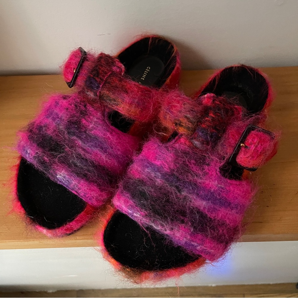 Pink Multicolor Mohair Slides